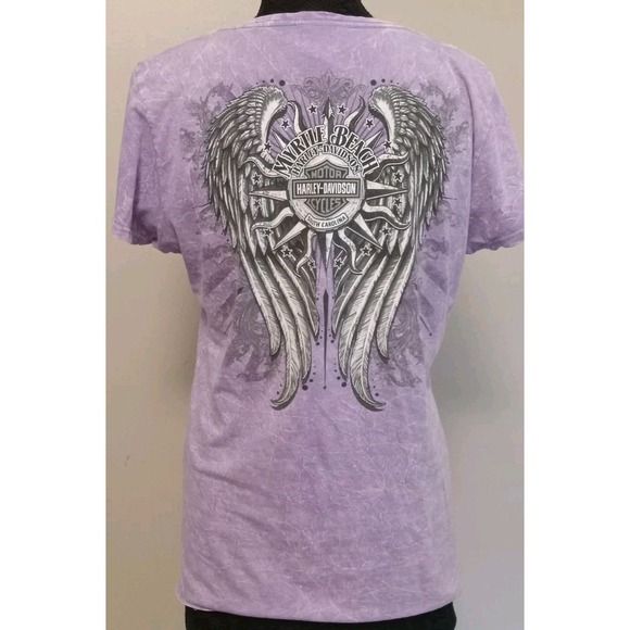 harley davidson Women Lavender Acid Wash Printed Shortsleeve T-shirt Size XL - Picture 4 of 6